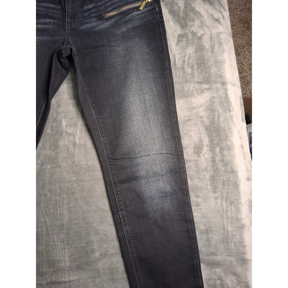 Michael Kors Womens Skinny Jeans Dark Wash Gold Zipper Detail Denim Blue Size 4 - Picture 5 of 16